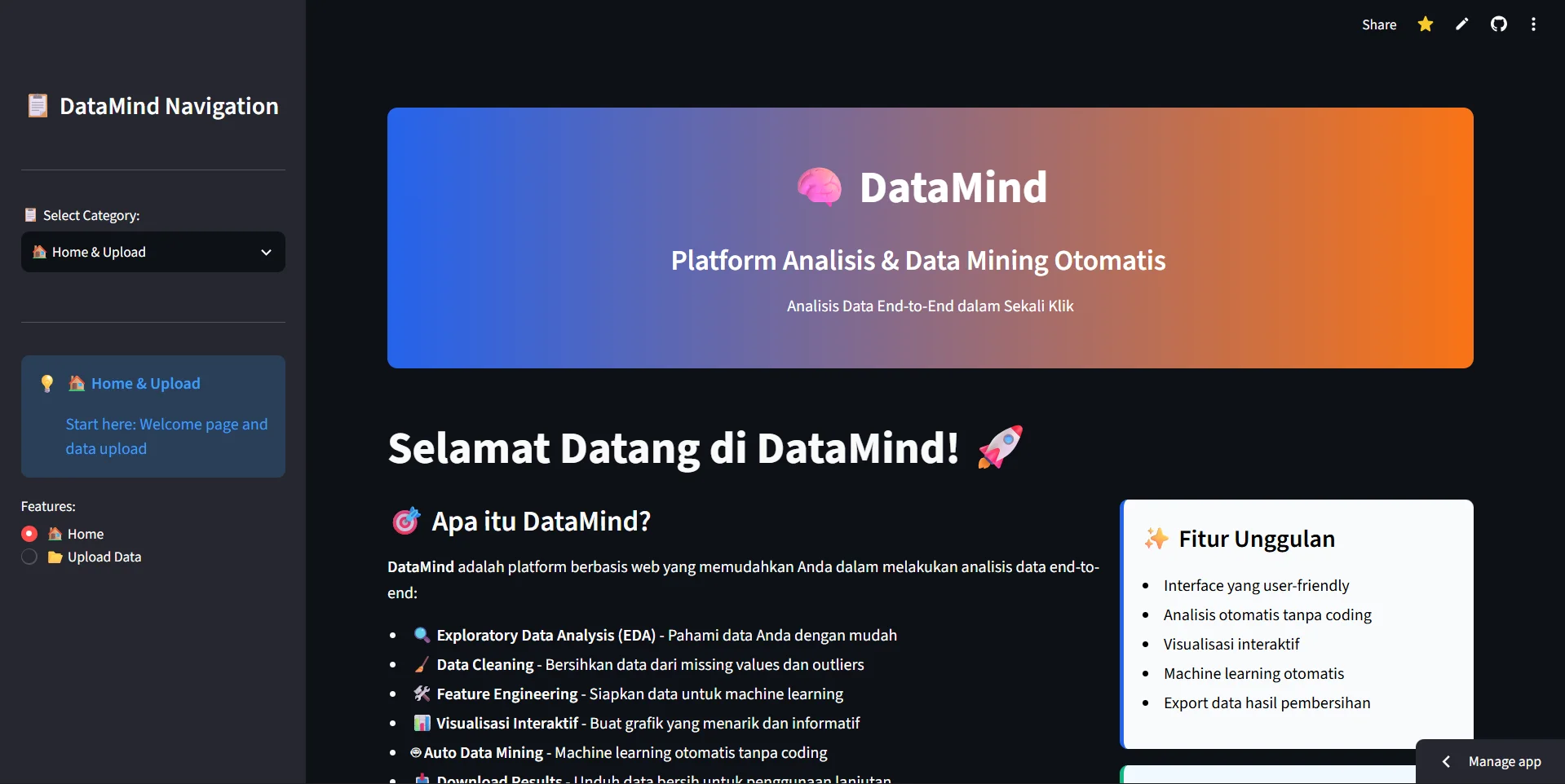 DataMind (Auto Analis + ML) — Automated Analytics & AutoML Dashboard